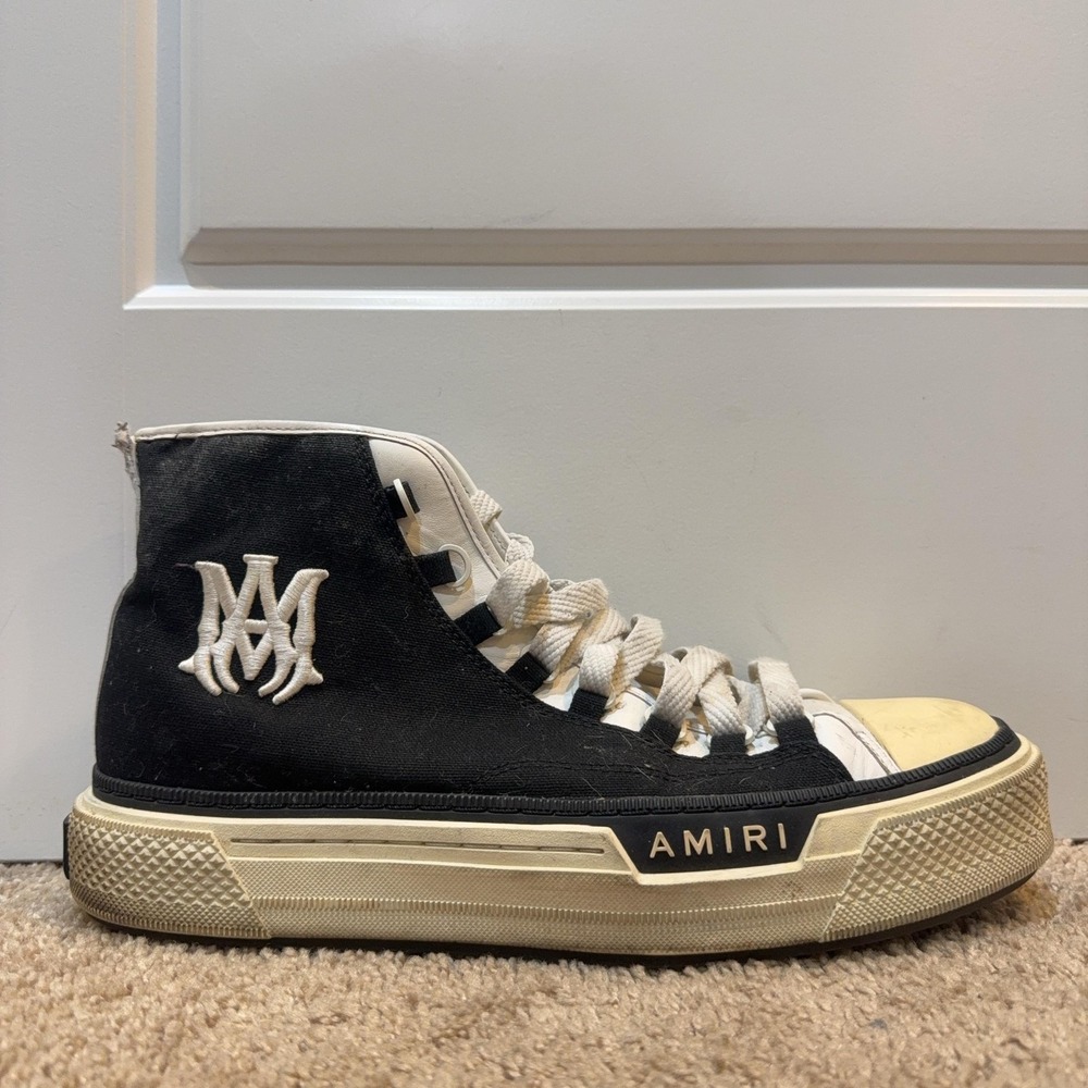Amiri Shoes Mens Size 11 Black Canvas High Top Logo Sneakers PS23MFS013-004